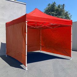 (NEW) $140 Heavy-Duty EZ Popup Canopy 10x10’ with (3 Sidewalls) Outdoor Gazebo, Carry Bag (Black) 