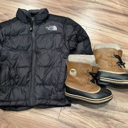 The North Face Down Jacket XXS (5) and Sorel Boots Size 11 GUC