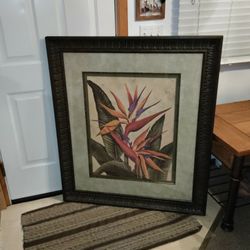 Large Wall Framed Picture Of Bird Of Paradise Flowers! 45" x 39"  