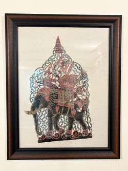 Vintage Framed Thai Shadow Puppet (Nang Talung) – Elephant Warriors