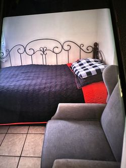 Bed Frame Twin Size, Cherry Wood And Solid Wrought Iron