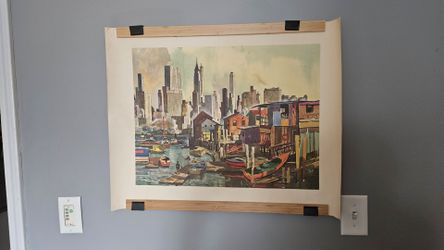 Original New York Water Front watercolor by Millard Sheets