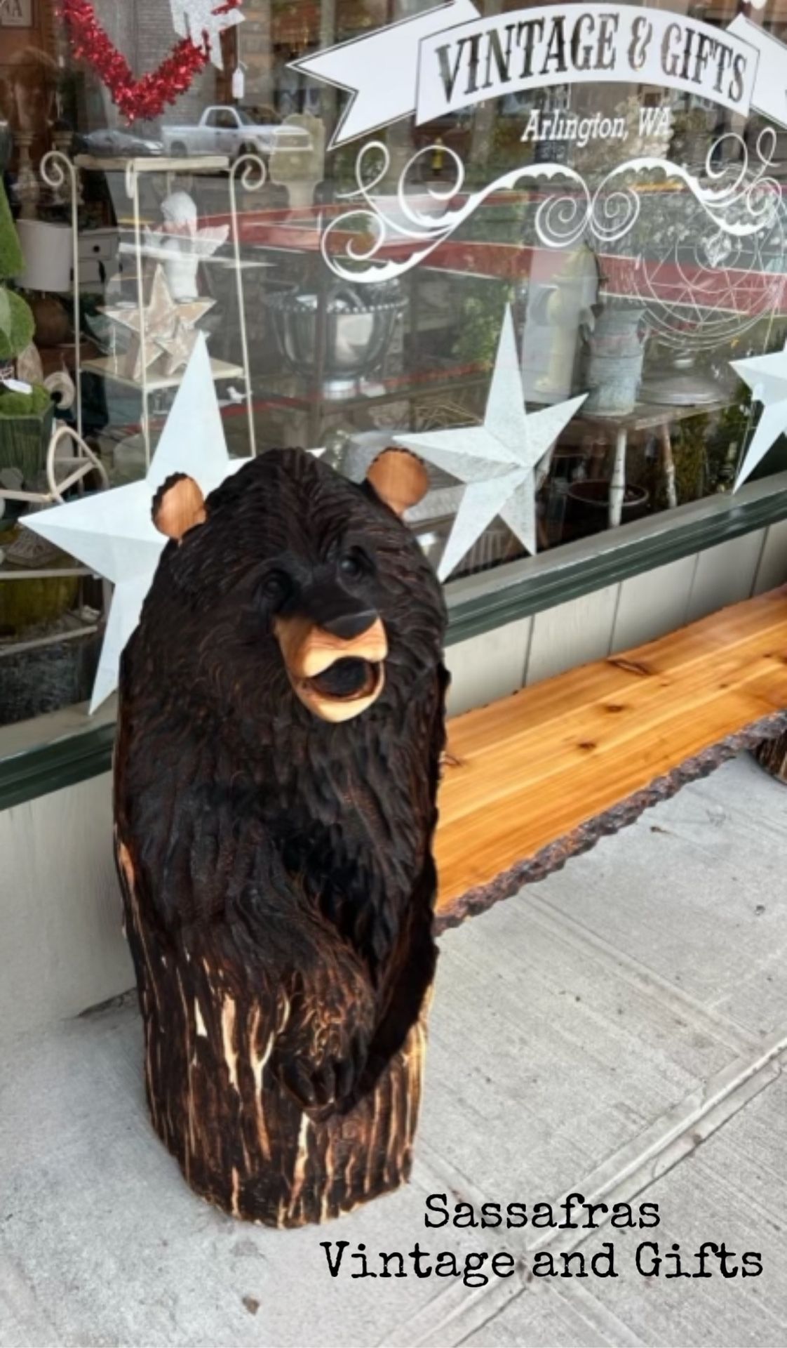 Hand Carved Bear Wooden Bench