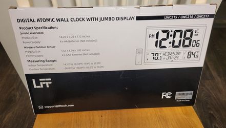 LFF 15" Large Atomic Clock/Never Needs Setting, Battery Operated NEW 