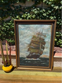 1950s "The Black Adder" Nautical Seascape Oil Painting