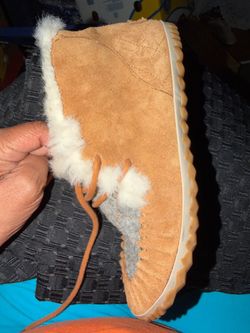 Tan Suede Shearling Lined Moccasin Slipper