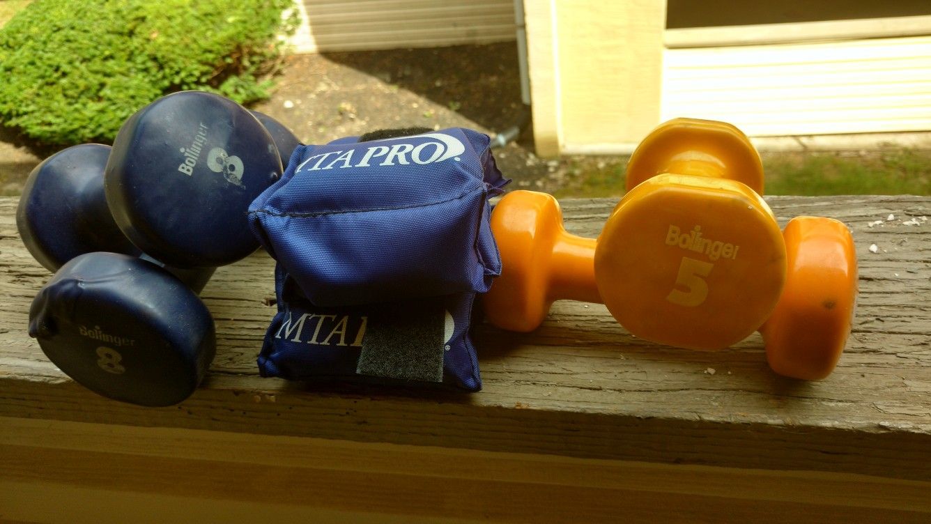 Bollinger Brand 8 lb and 5 lb dumbbell set an MTA ankle weights