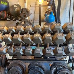 SELLING  : DUMBBELLS  $1 to $1.25 LB. : (STEEL :  5s thru 60s & RUBBER  : 10s THRU 40s   •  PLATES  $1 to $1.50 LB.  : BUMPER= (ROGUE/BARS/KETTLEBELLS