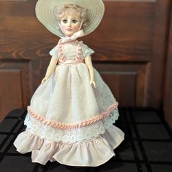 Effanbee Doll In Pink Dress with doll stand