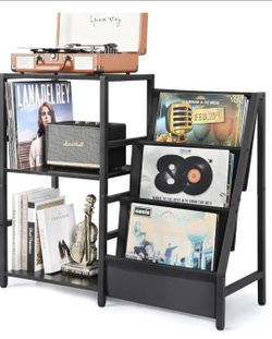 Bikoney Record Player Stand, Turntable Stand with 3-Tier Vinyl Record Storage, Record Player Table Up to 200 Albums, End Table for Records, Vinyl Reco
