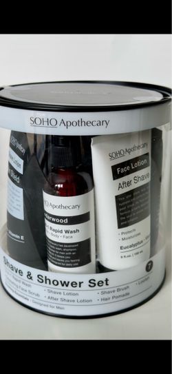 SOHO Apothecary Shave & Shower Set for Men – 7 Piece Grooming Gift Set – New