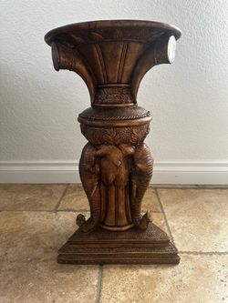 20" Elephant Pedestal Accent Table / Plant Stand – Ornate Carved Design