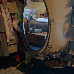 full length old fashion long dressing mirror with black iron
