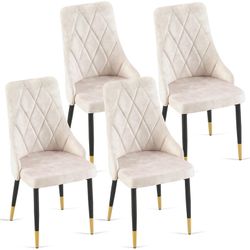 Upholstered Chairs Velvet Soft Dining Chairs Modern Mid-Century Kitchen Chairs Set of 4, Comfortable Living Room Chairs Space Saving with Metal Legs