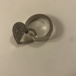 Rare Swarovski Silver-Tone Crystal Covered Heart Keychain with Swan Imprint & Original Velour Bag