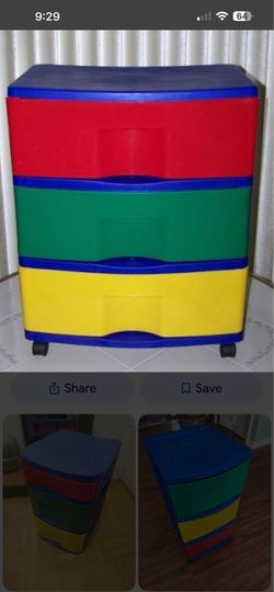 Plastic 3 drawer storage unit - primary colors