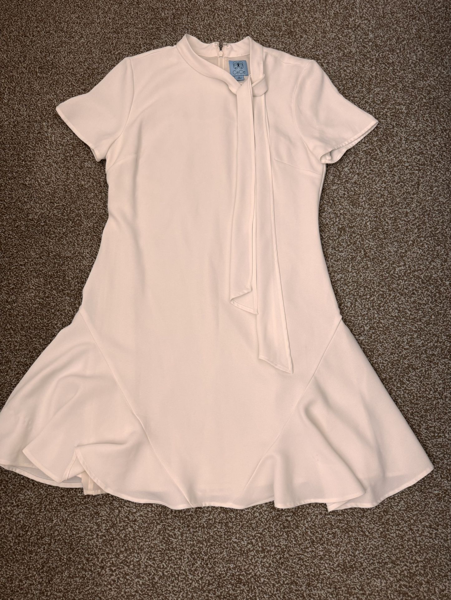 Cece Women’s White Bow Neck A-Line Short Sleeve Dress Size 6