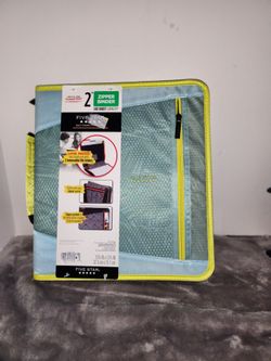 Five Star 2" Sewn Zipper Binder + File Folders Minty Palm