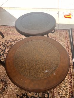 Two Brown Round End Tables