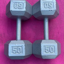 PAIR OF 50 LB. STEEL HEX DUMBBELLS     