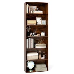 Costway 70" Tall 6-Tier Bookcase with 6 Open Shelves Anti-Toppling Kits for Living Room Brown