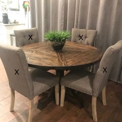 Custom Round  Dining Table  Modern Rustic Set Bench Restoration Hardware Breakfast Nook Table Solid Wood Custom Handcrafted Counter Bar 