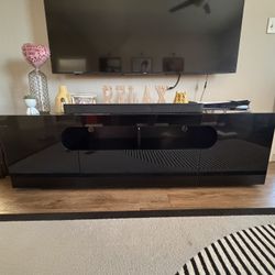 Modern Glossy Black TV Stand – 65.5”