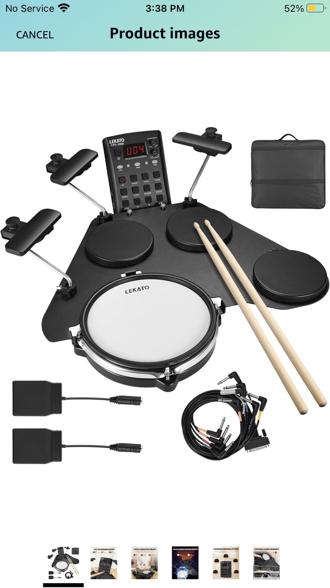 LEKATO Electronic Drum Set, Portable Electric Drum Set for Beginner with Quiet Mesh Snare Drum Pads, 220+ Sounds, USB MIDI, 2 Switch Pedal, Electric D