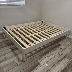 West Elm white wood bed frame