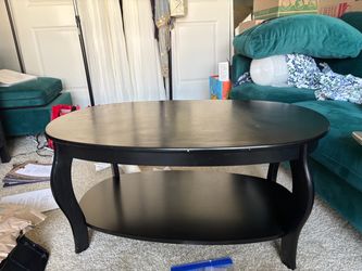 Black Oval Coffee Table with Lower Shelf