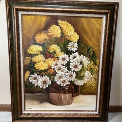 Large Framed Floral Original Oil Painting 