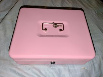 Pink Metal Cash Box with Key Lock