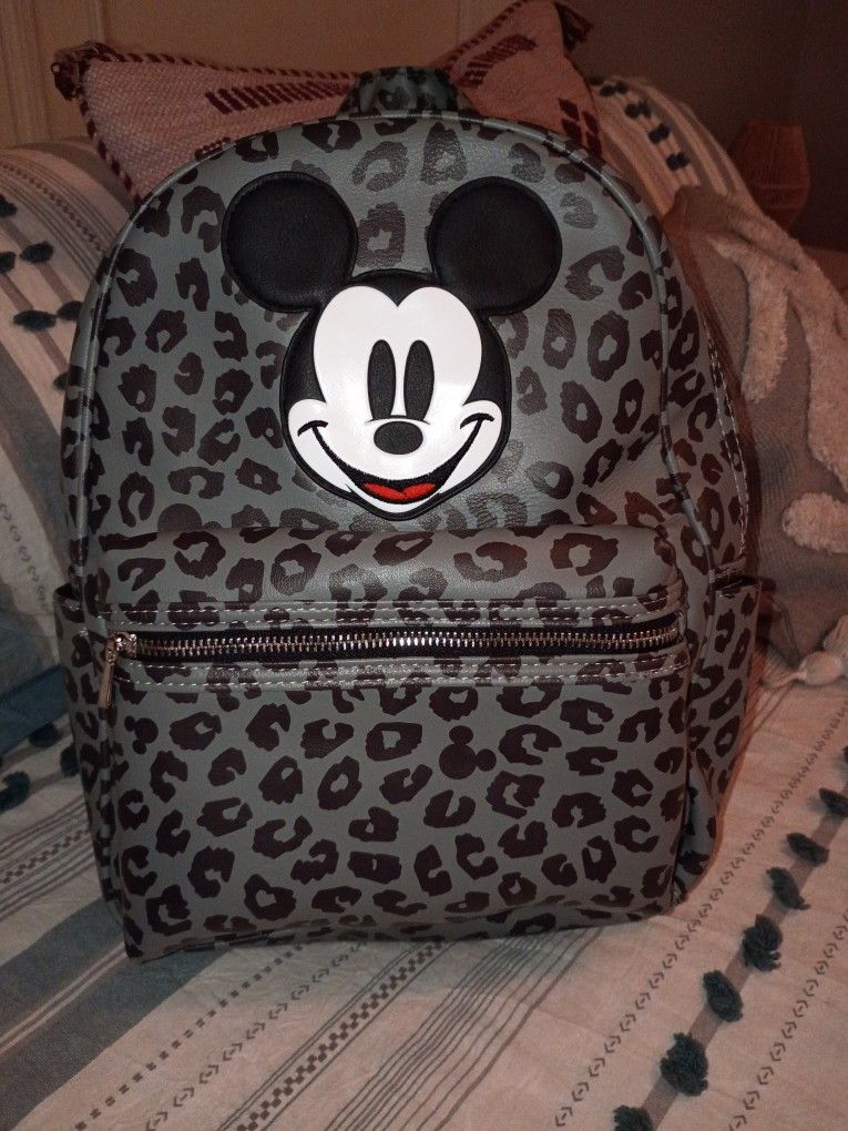 Disney Store  Mickey Grey Scale Animal Print Backpack 