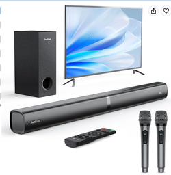 KARAOKE SOUNDBAR & SUBWOOFER w/Two Wireless Karaoke Microphones