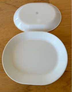 2 Serving platters, Corelle Vitrelle, classic white frost, oval, 10”X12”. Buy both for $25.