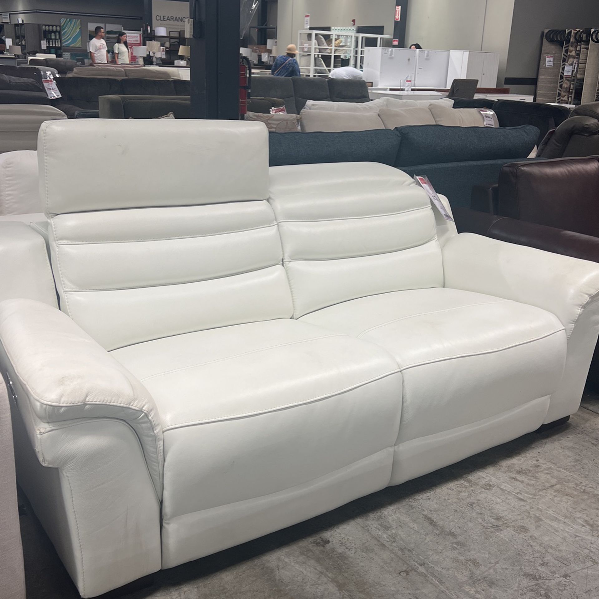 Sentinel White Leather Power Reclining Sofa (dirty And With Details) 