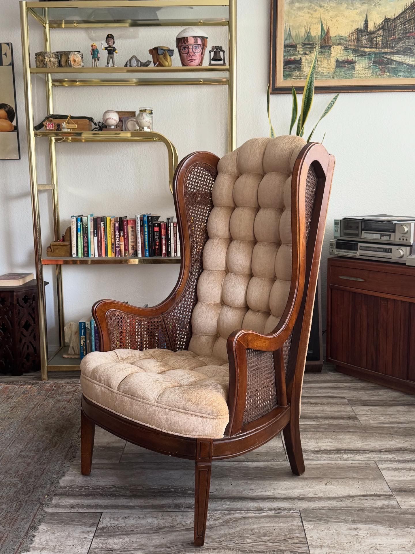 Gorgeous Vintage Cane Wingback Arm Chair
