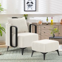  Accent Chair with Ottoman,Velvet Upholstered Living Room Chairs Reading Single Sofa Chair（Ivy）