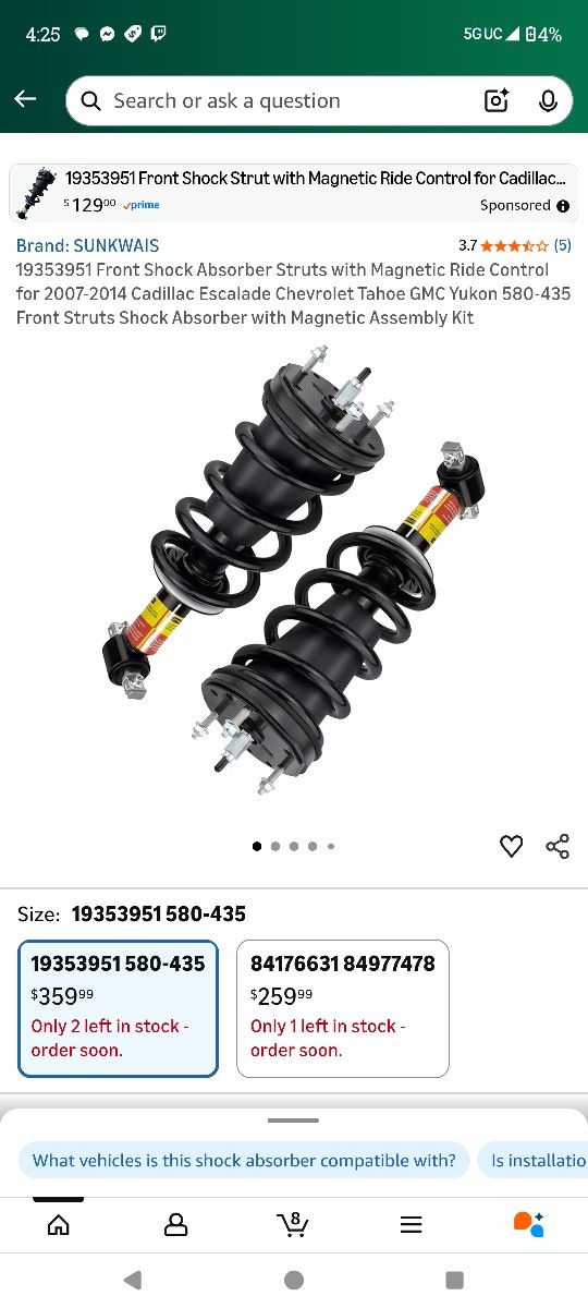 2 Front Set Shock Absorber Struts