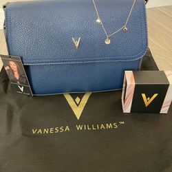 Vanessa Williams Crossbody Bag & Necklace Set Color Navy 