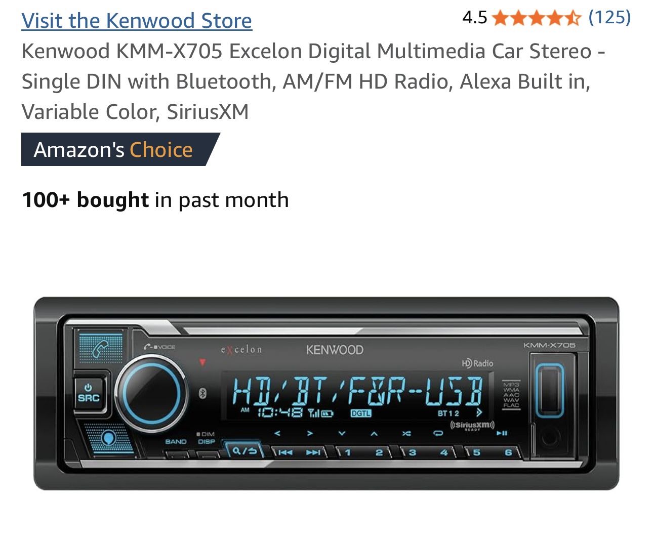Kenwood Excelon KMM-X705 HD Radio Bluetooth Digital Media Receiver