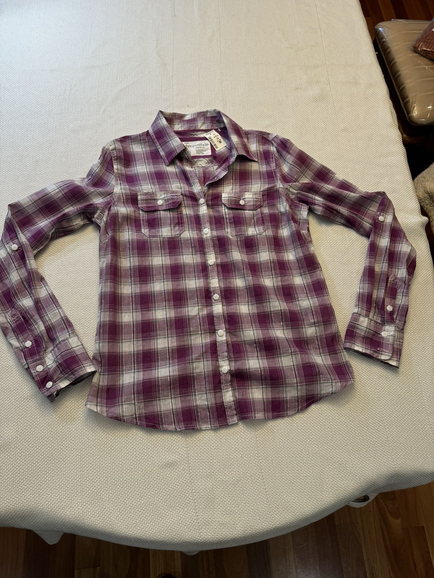 NWT 2010 deadstock Aeropostale cotton plaid button down shirt size Large juniors