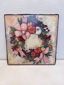Fall Harvest Wreath  Metal Wall Art Print - Round Top Collection