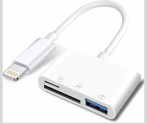 Apple Lightning to SD & TF Card USB Camera Adapter for iPhone/iPad, 3 in 1 Card Reader USB Dongle for USB Flash Drive, Keyboard, Mouse, Hubs, MIDI, Mi