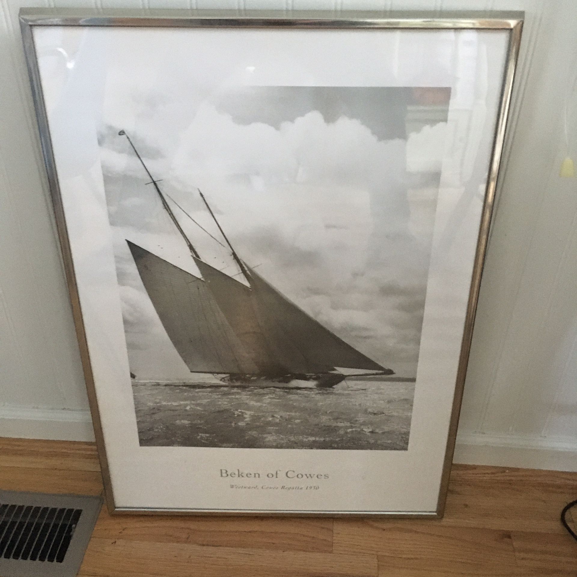 Soaring Silver Framed Photo Of Sailing vessel Westward at Cowes Regatta 1930