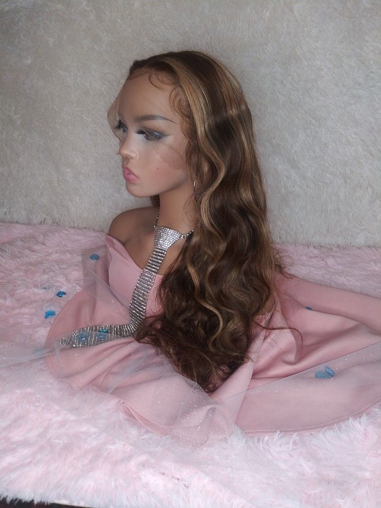 22 Inch Brown /Honey Blonde Lace Front Wig Custom Colored