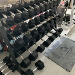 New 5-75lb Rubber Hex Dumbbells with Dumbbell Rack; Free Delivery At Full Cost 🚚  5 To 75 Rubber Hexagon Dumbbells | NEW IN BOX 