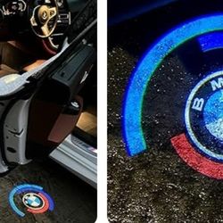 2 BMW 5OTH anniversary car door projector logo lights. Other BMW logo lights, BMW Rim Center Caps, BMW seat belt pads, BMW emblems, BMW  valve caps