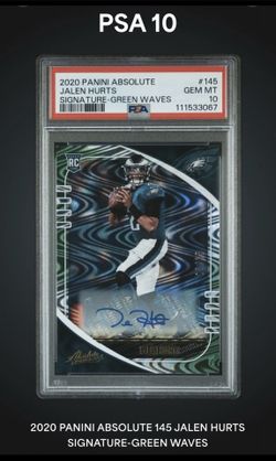 2020 Panini Absolute Jalen Hurts Rookie Auto Green Waves /15