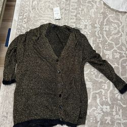 Zara Gold And Black Cardigan Sweater With Tags 